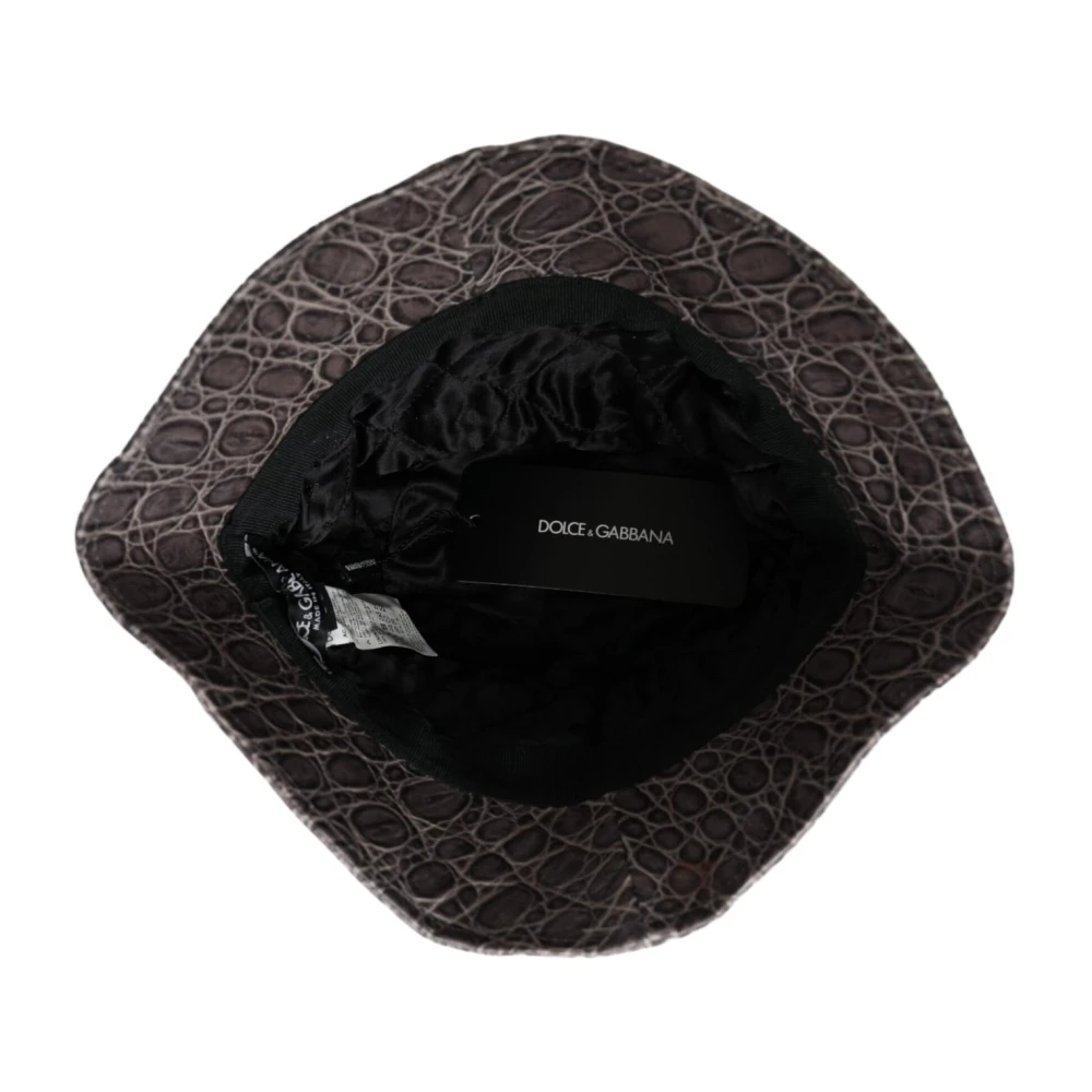 Dolce & Gabbana Grijs Zwart Leren Bucket Hat Gray Dames