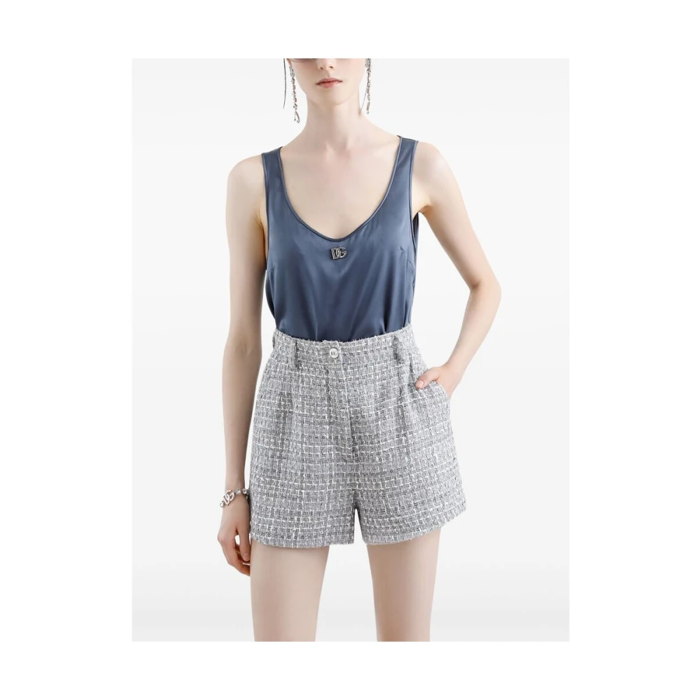 Dolce & Gabbana Blauw-Grijs Dartdetailing Ronde Hals Top Blue Dames