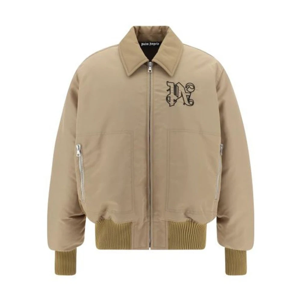 Palm Angels Men's Beige Padded Bomber Jacket