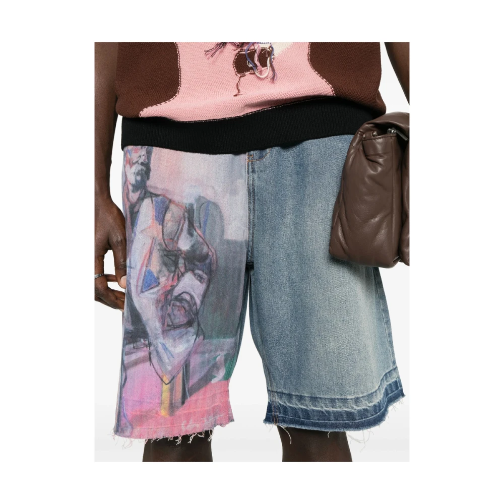 KidSuper Studios Blauwe Raw-Cut Denim Shorts Blue Heren