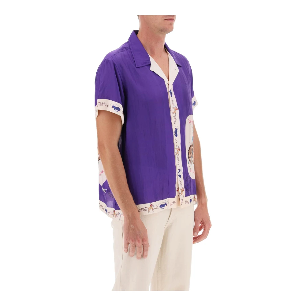 Bode Zijden Bowling Shirt met Grafisch Motief Purple Heren