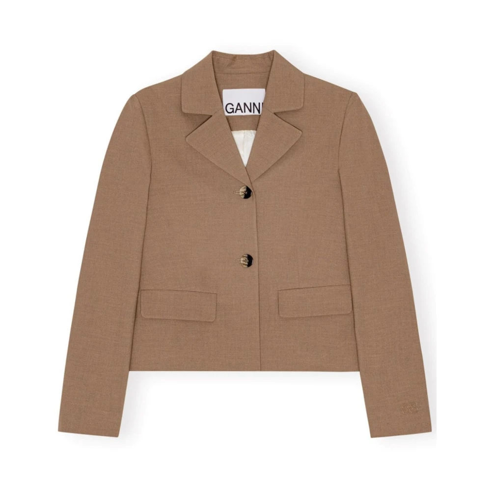 Ganni Melange Fitted Blazer Beige Dames