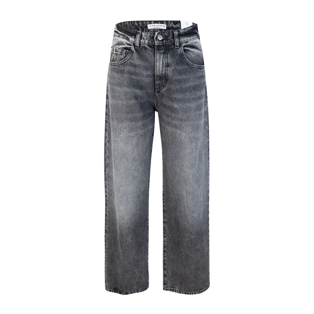 Icon Denim Zwarte Wijde Pijp Lage Taille Jeans Black Dames