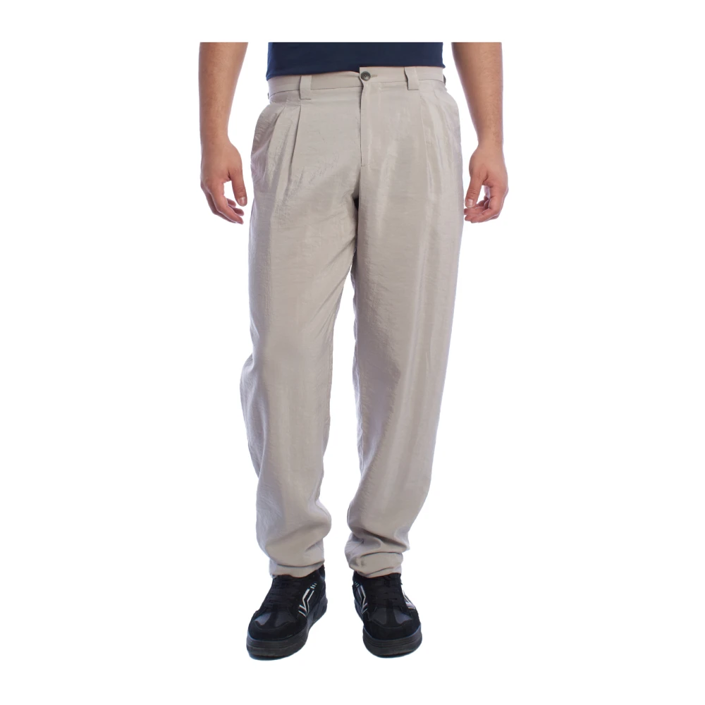Emporio Armani Mannelijk Grijs Broeken Heren, M, Moderne Tapered Chino Broek