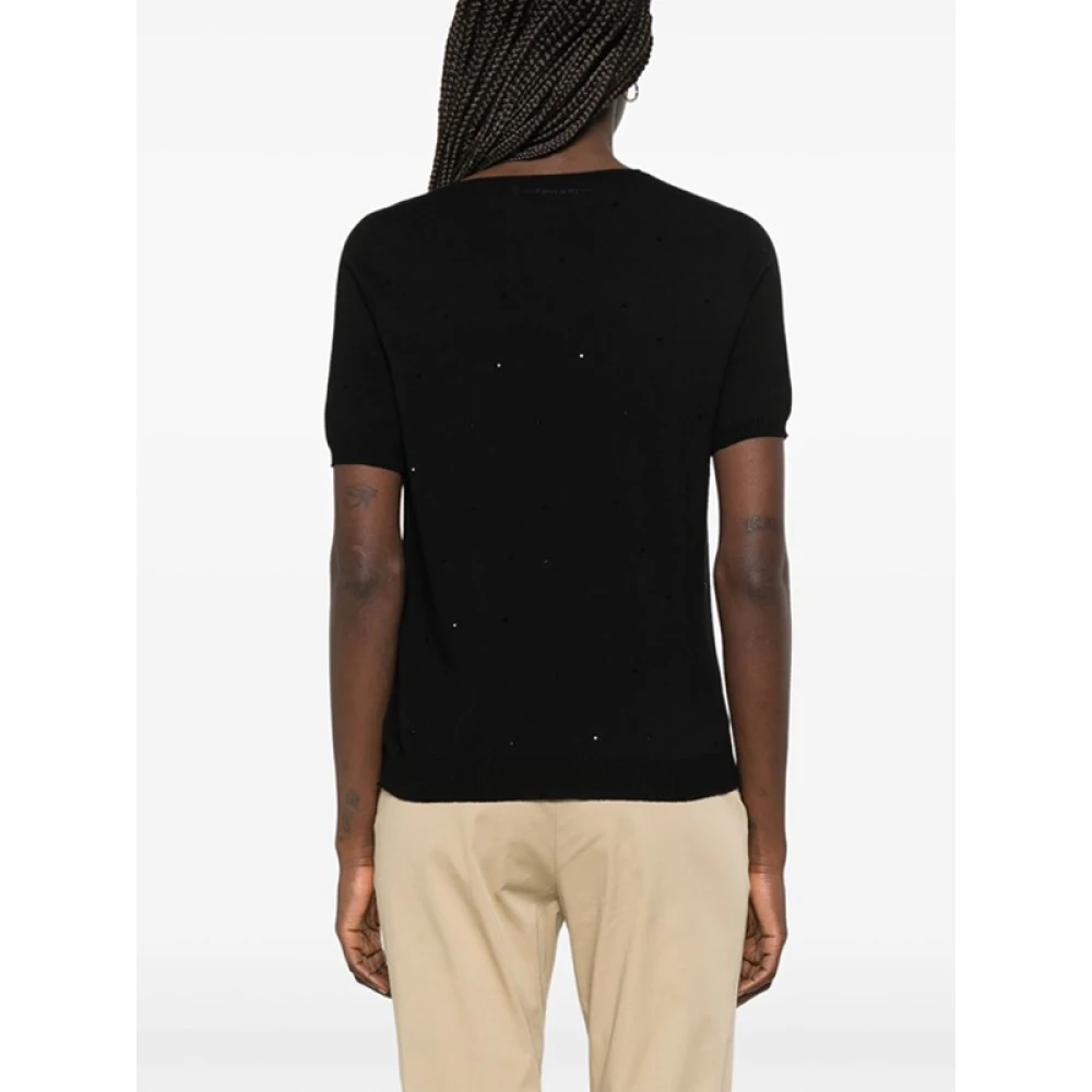Ermanno Scervino Zwart Rhinestone V-Hals T-Shirt Black Dames