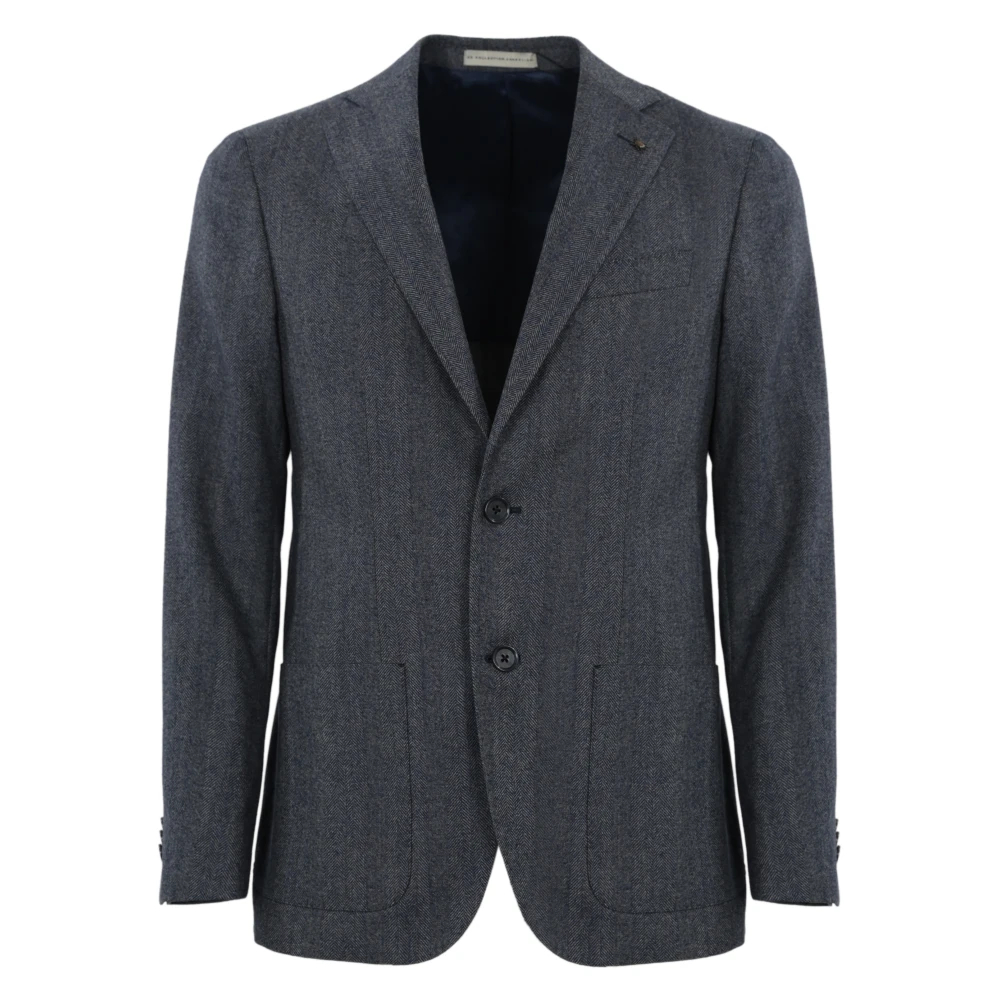 Corneliani Blauwe Wol Herringbone Denim Jas Blue Heren