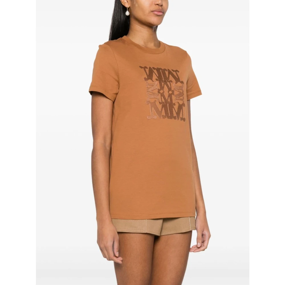 Max Mara Bruin leren T-shirt met geborduurd motief Brown Dames