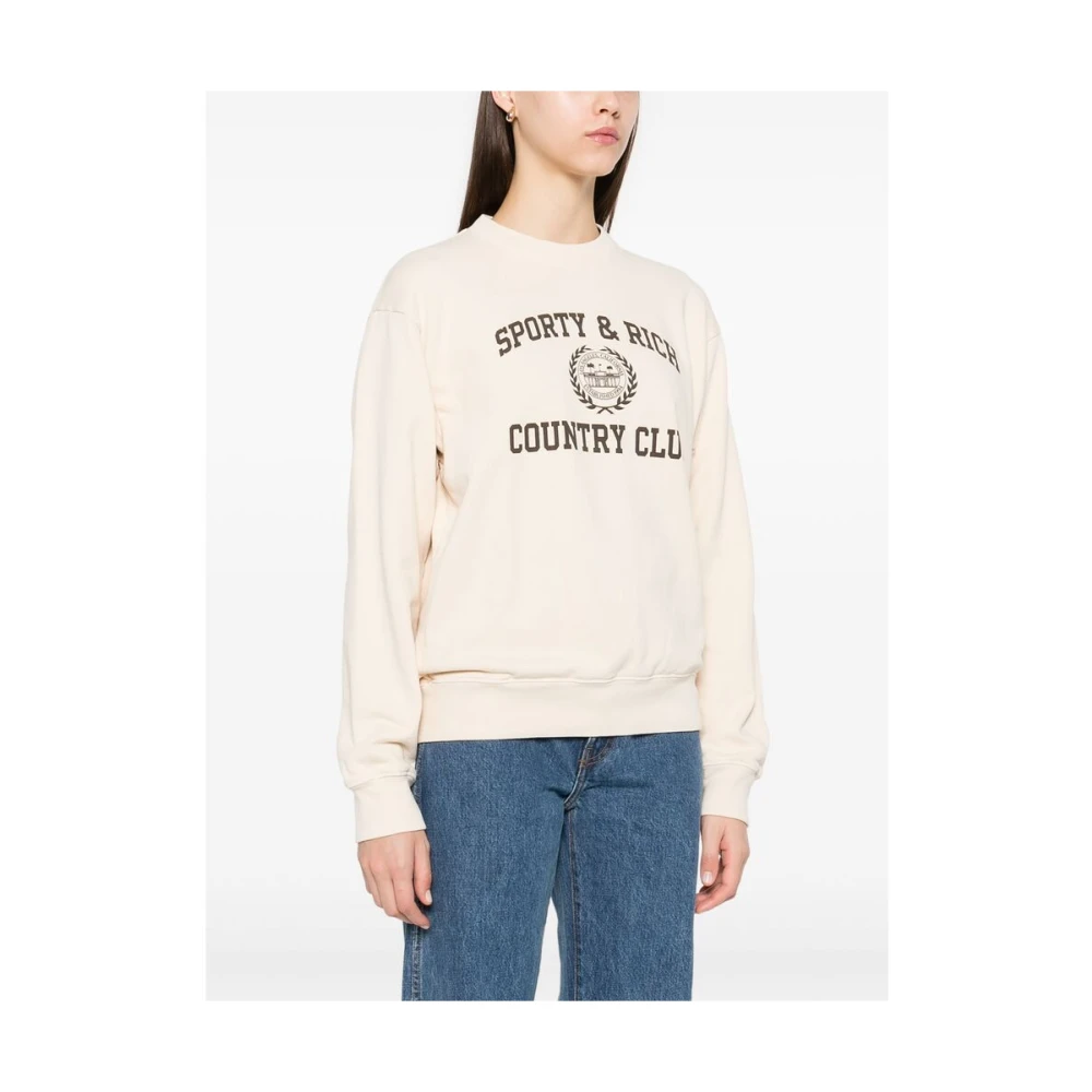 Sporty & Rich Beige Logo Print Crew Neck Sweater Beige Dames