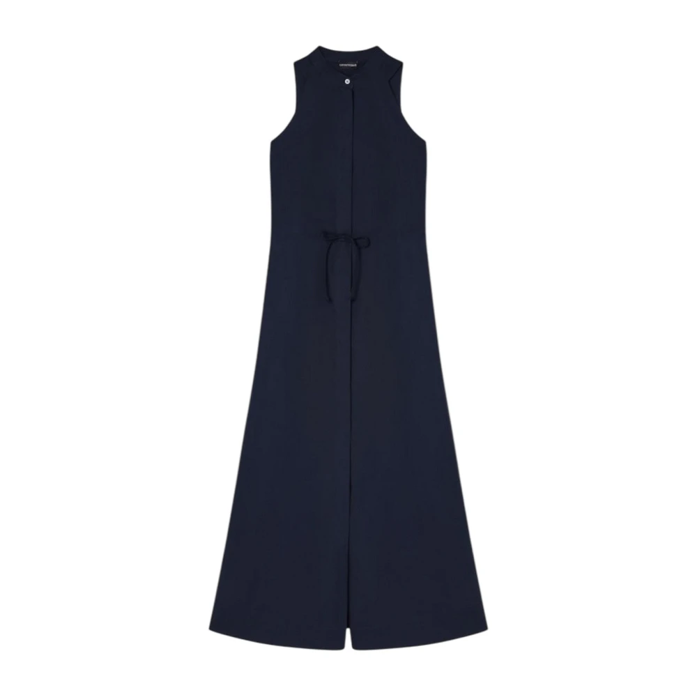 Emporio Armani Women's Blue Long Dress With Poplin Drawstring - Shirt Dresses - M - Dresses