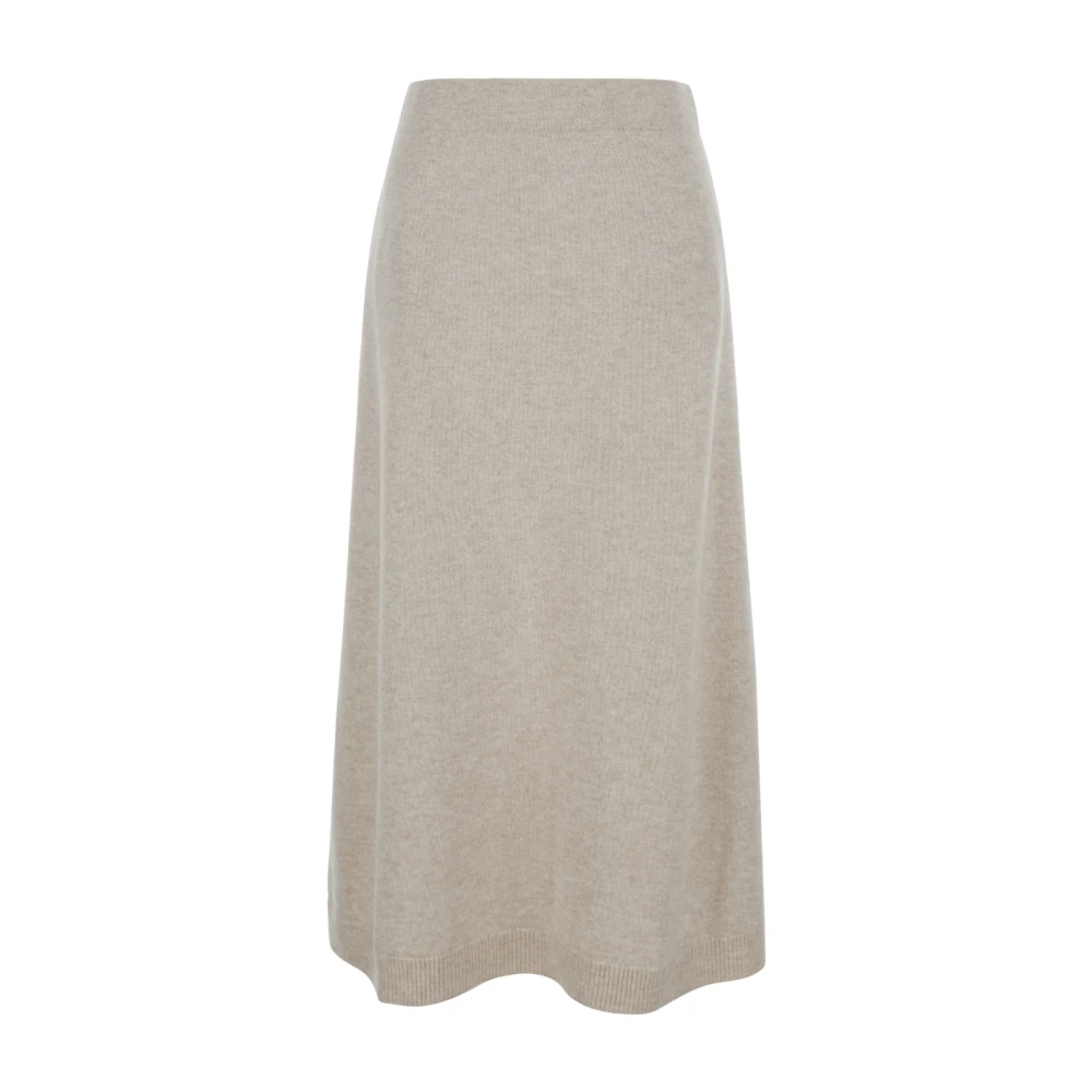 BRUNELLO CUCINELLI Beige Cashmere A-lijn Midi Rok Beige Dames
