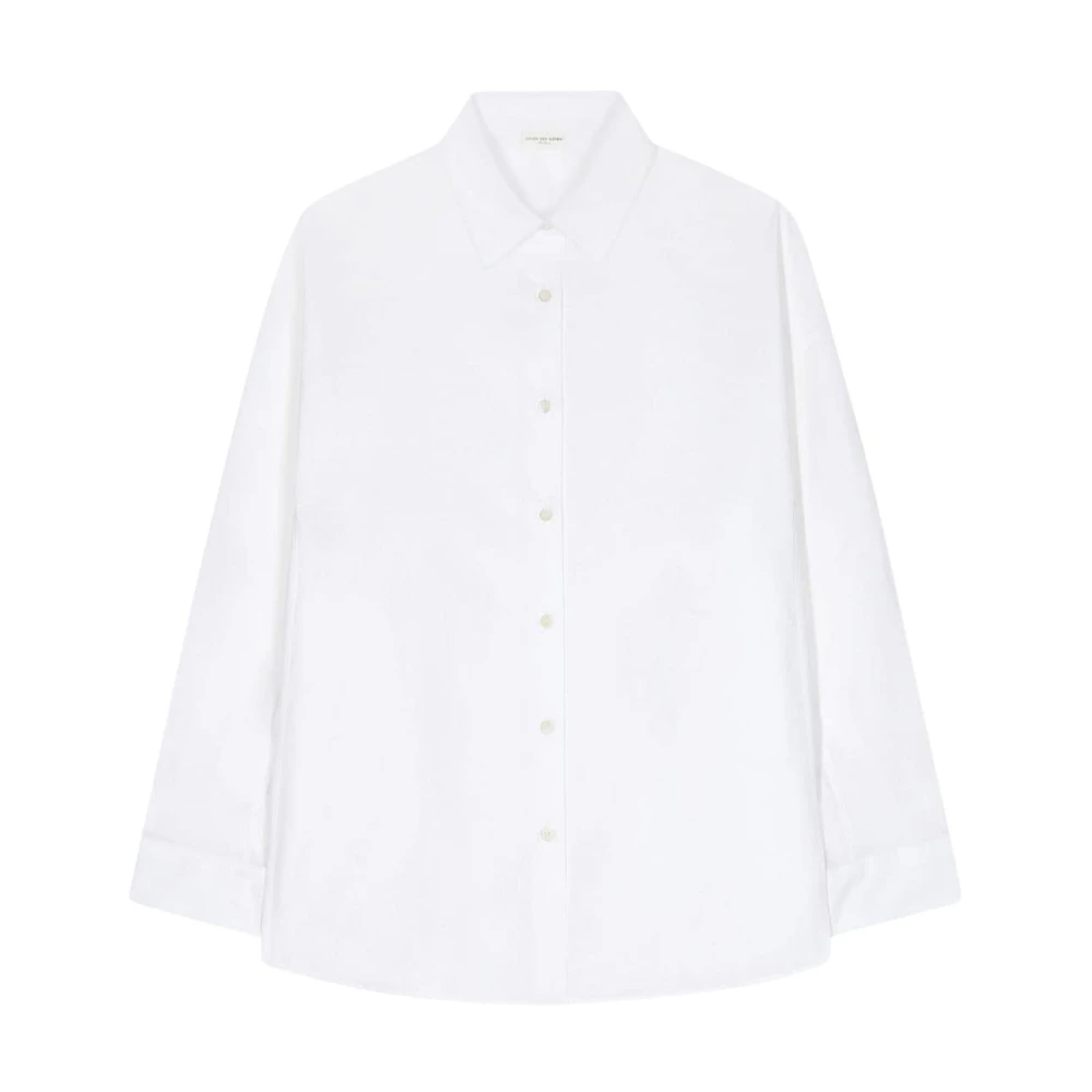 Dries Van Noten Witte Katoenen Klassieke Kraag Overhemd White Dames