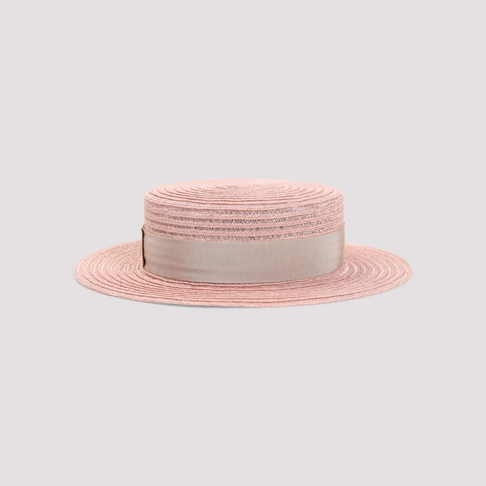 Maison Michel Beige Bunker Kiki Straw Hat Pink Dames