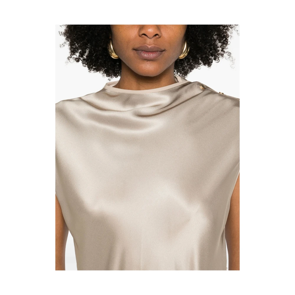 Giorgio Armani Beige Mouwloze Asymmetrische Hals Jurk Beige Dames