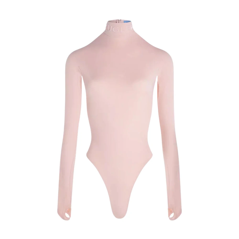 Mugler Roze Logo Body met hoge nek Pink Dames