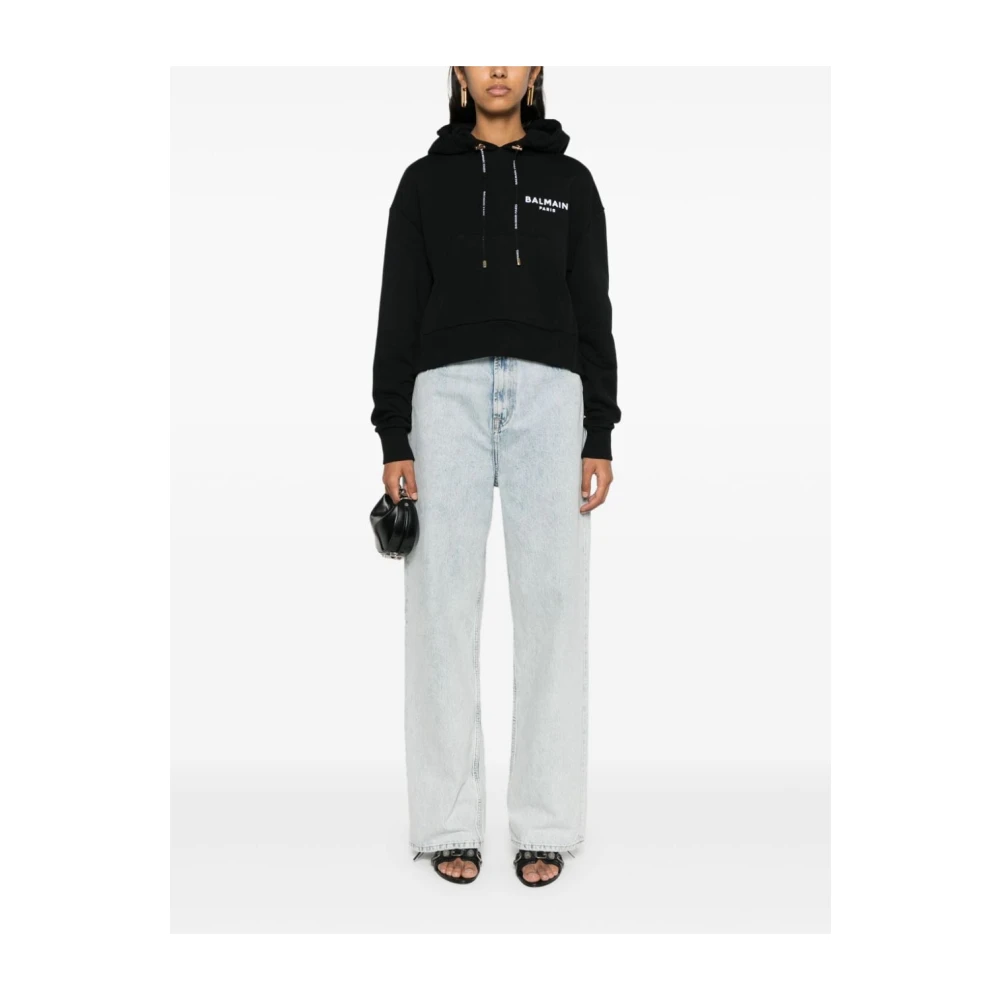 Balmain Zwarte Hoodie Trui Jersey Logo Black Dames