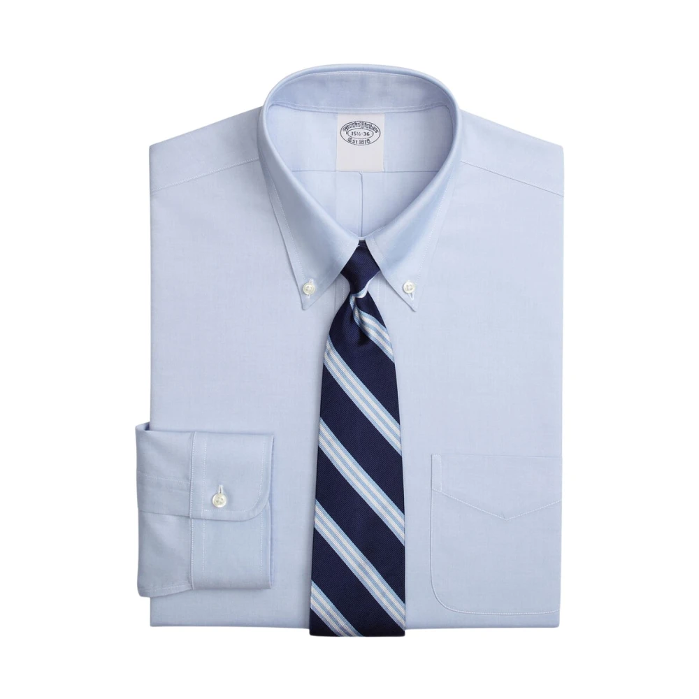 Brooks Brothers Lichtblauw Traditioneel Passend Stretch Supima Katoenen Non-Iron Overhemd met Knoop-Down Kraag Blue Heren