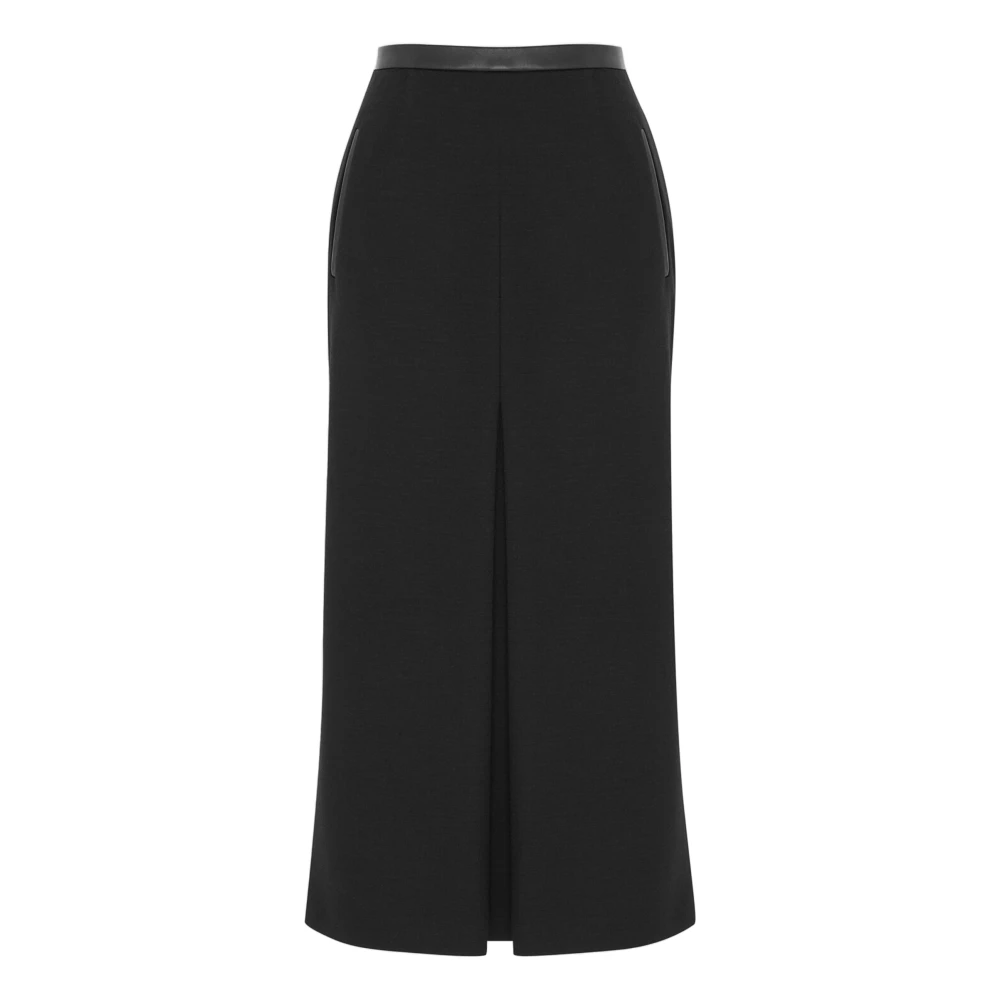 Saint Laurent Midi Leren Rok met Zakken Black Dames