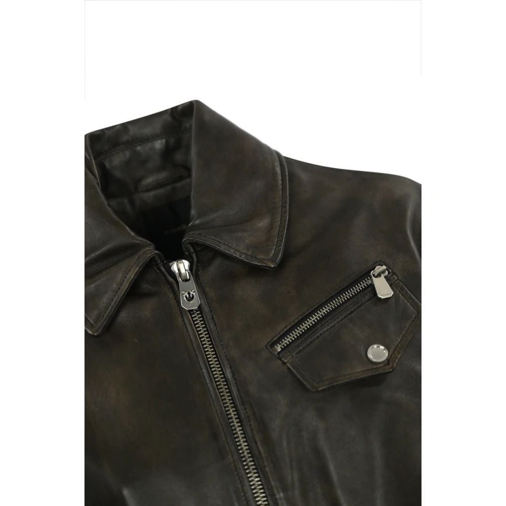 pinko Zwarte leren jas ritssluiting Black Dames