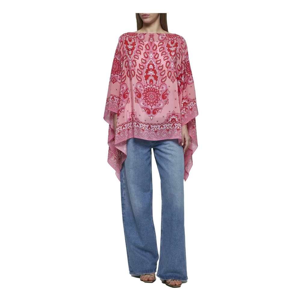 ETRO Roze Bloemen Paisley Zijden Top Pink Dames