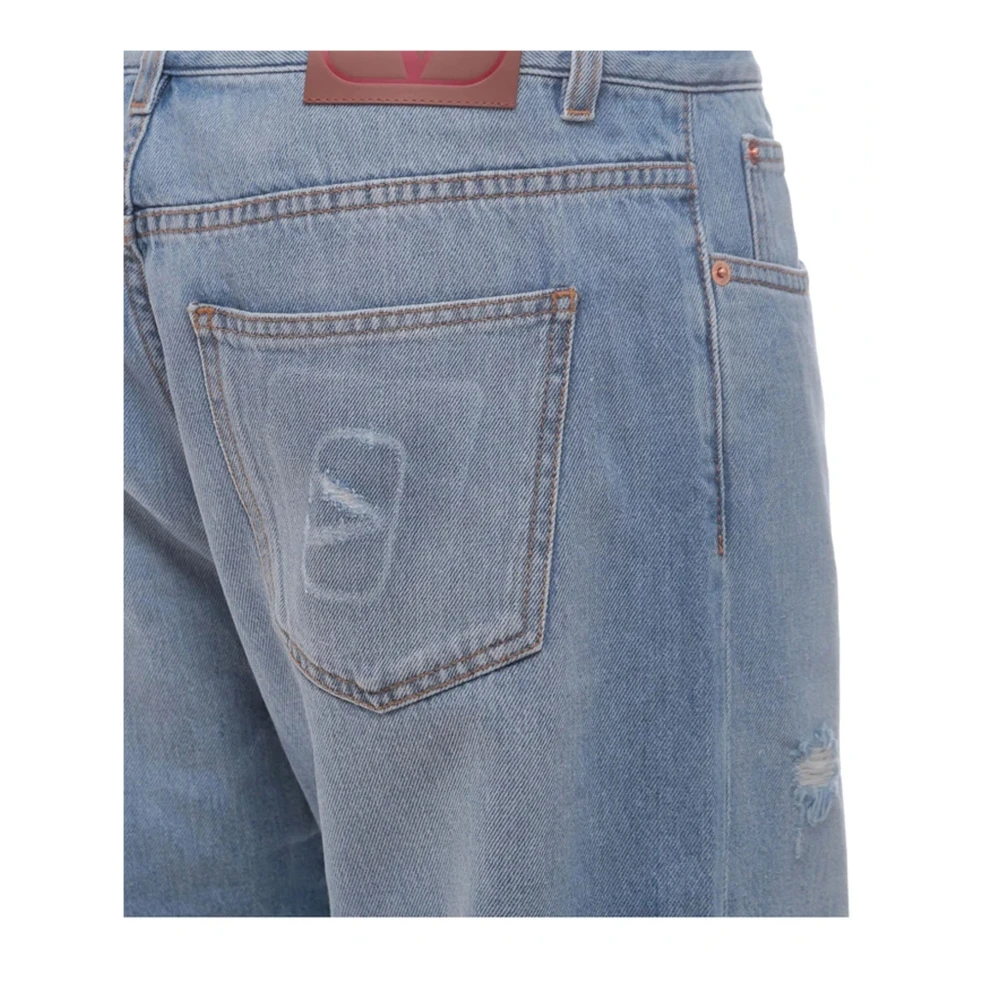 Valentino Blauwe Katoenen Jeans met Logo Patch Blue Heren