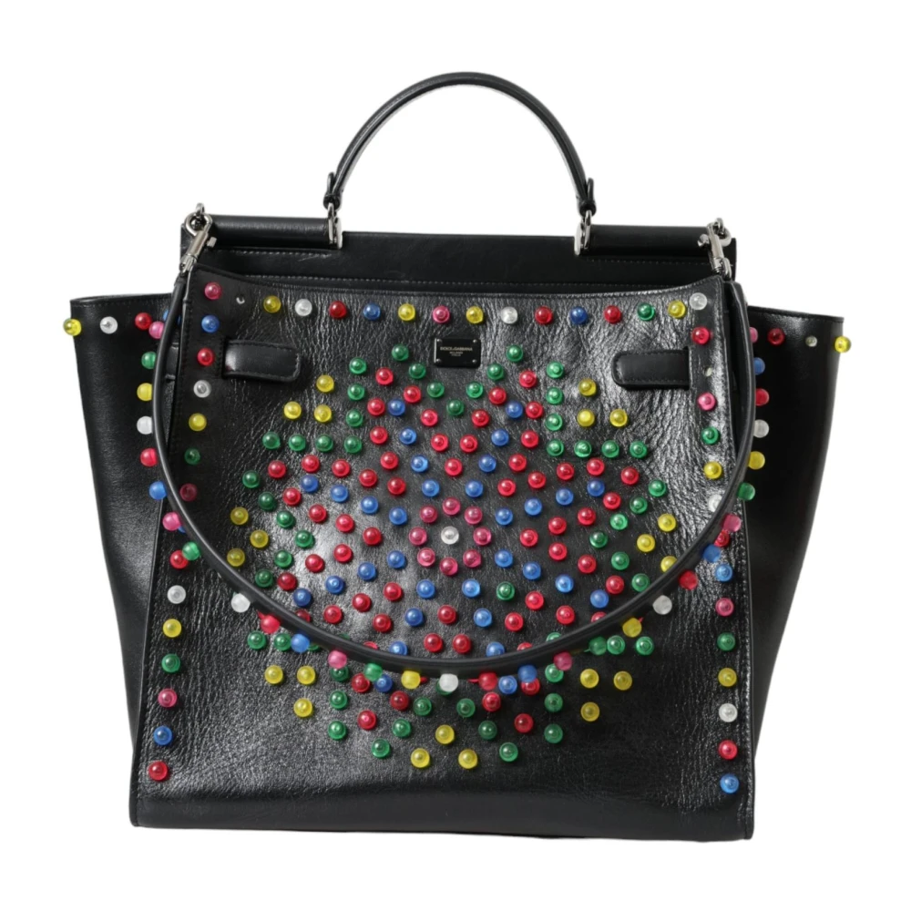 Dolce & Gabbana Multicolor Studs Leren Tote Tas Black Dames