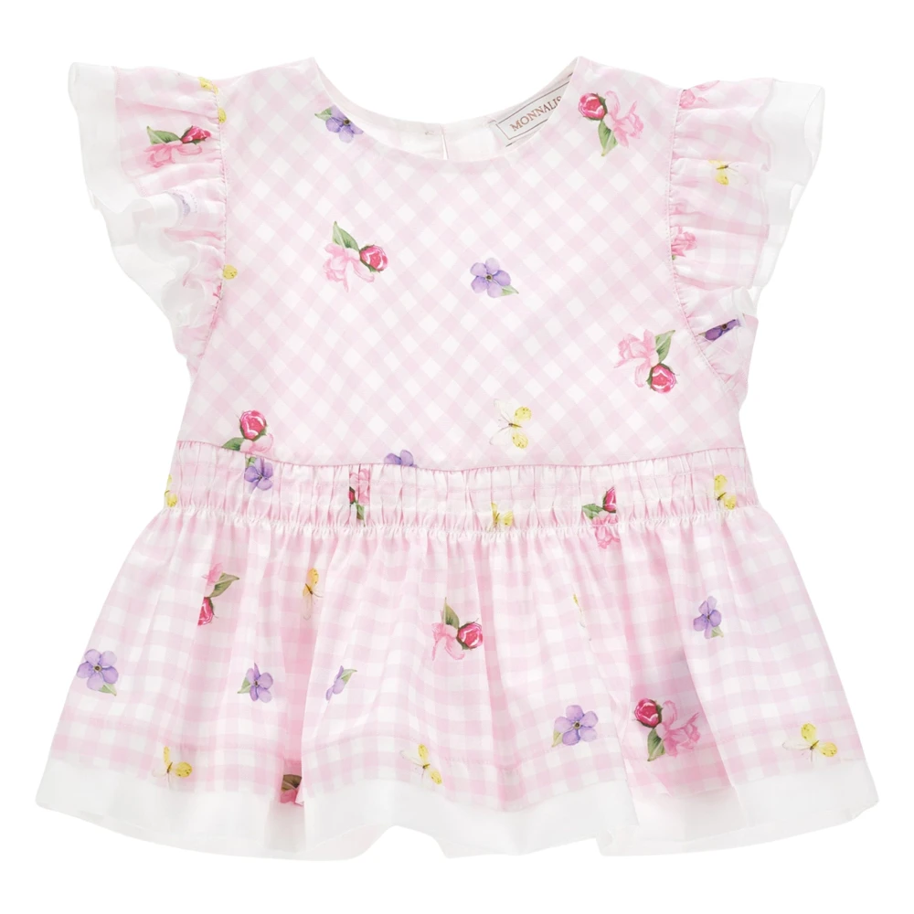 Monnalisa , Kids Blouses, Unisex, Pink, 12 Y, Floral Gingham Top