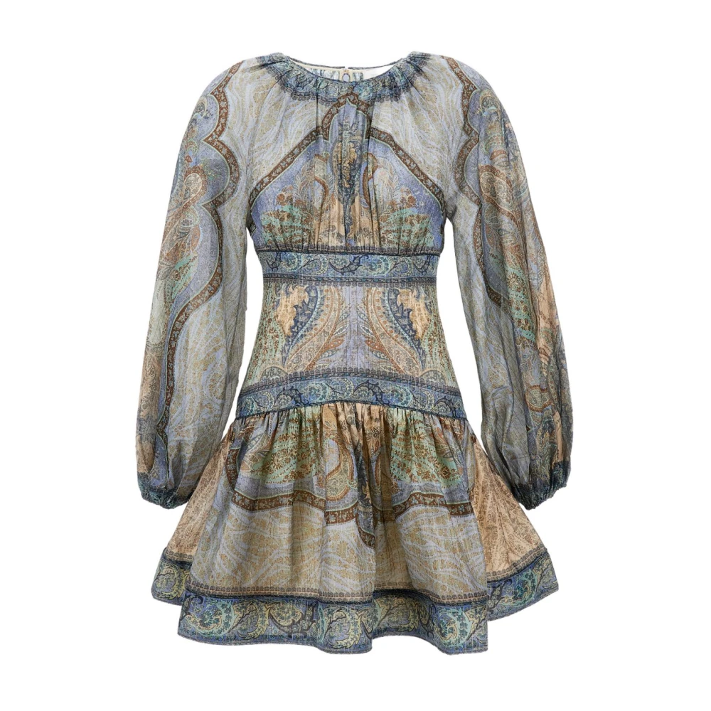 Zimmermann Women's Multicolor Short Dresses, M, Wanderlust Cotton And Silk Mini Dress