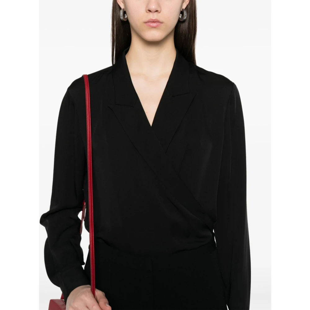 Theory Zwart Zijden Crossover Hals Shirt Black Dames