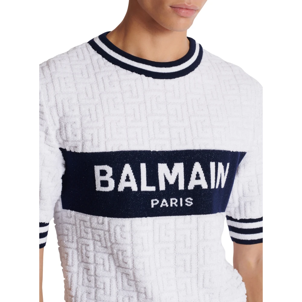 Balmain Kortemouw PB Labyrinth gebreid T-shirt White Heren