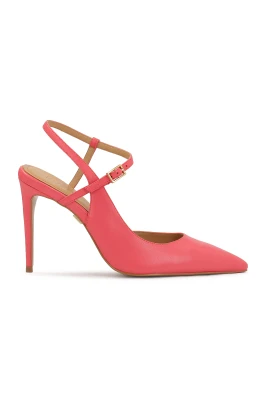 Rosa pumps med öppen häl.Denna produkt har stor storlek.