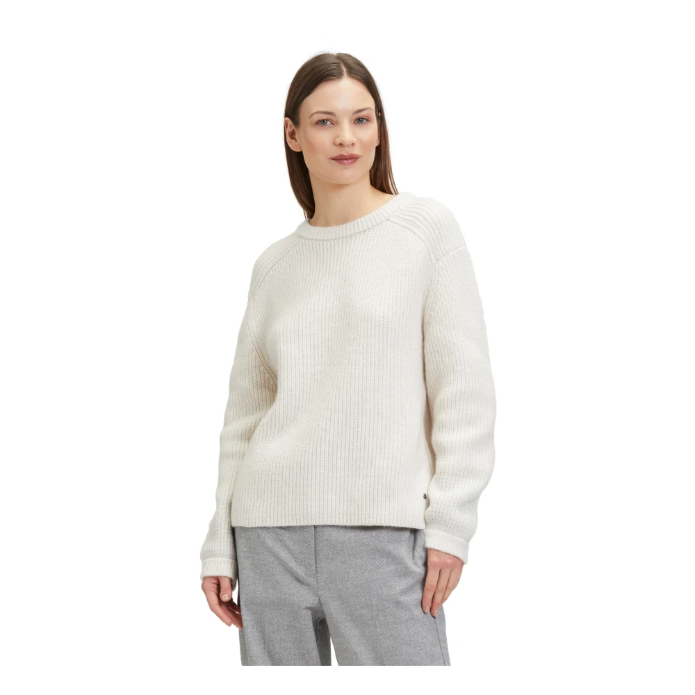 Betty & Co Stijlvolle Gebreide Trui met Versierde Randen Beige Dames