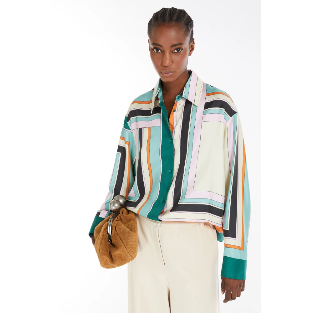 Max Mara Weekend Groene Zijden Twill Bedrukte Overhemd Multicolor Dames