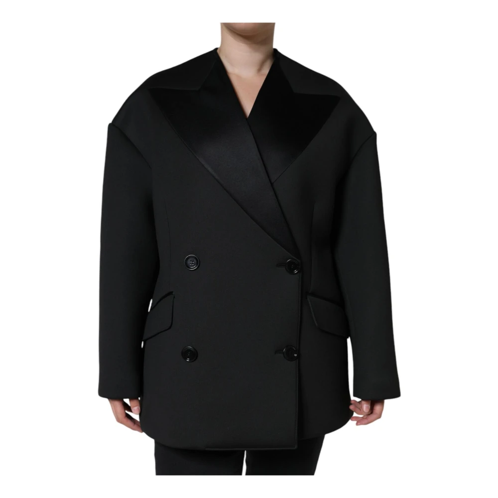 Dolce & Gabbana Zwarte double-breasted jas met logo Black Dames