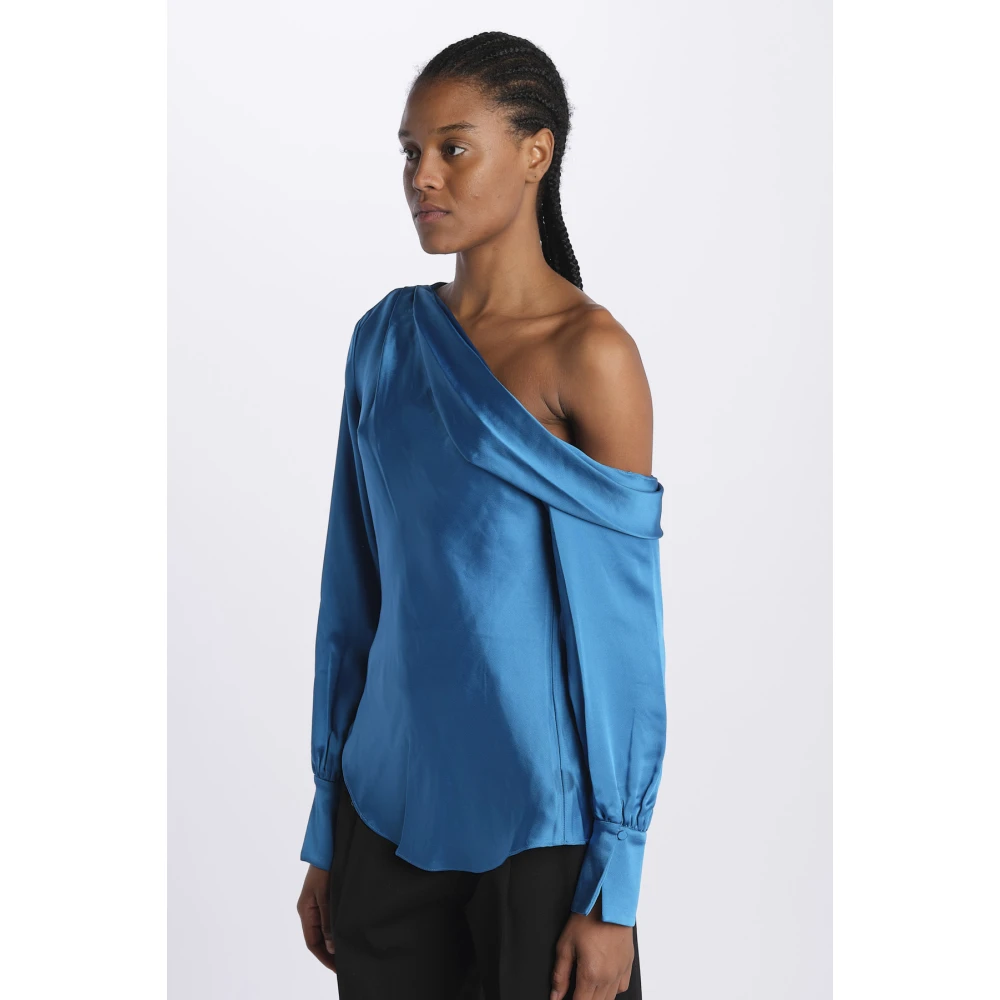 Simkhai Turquoise Shirt met Één Schouder Blue Dames