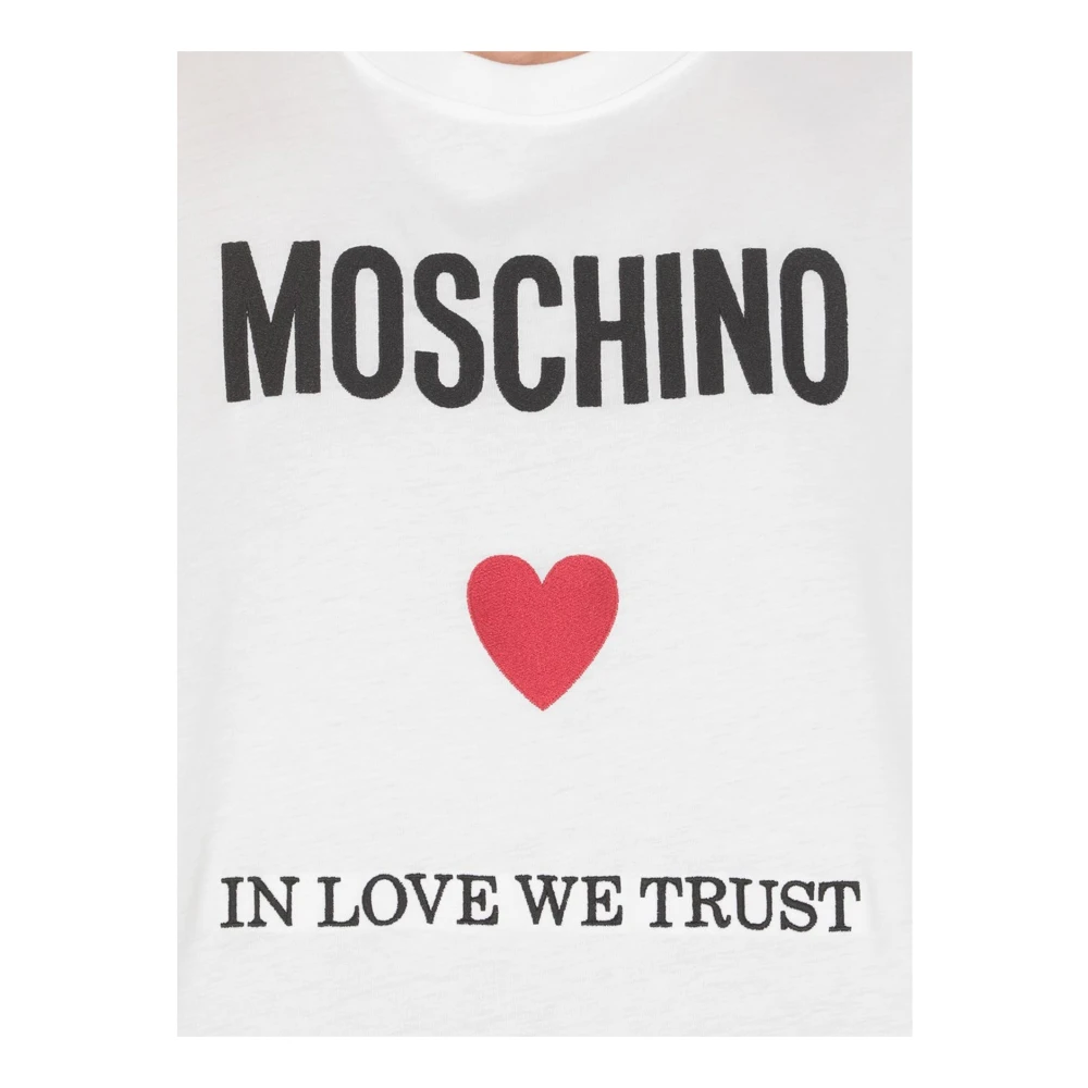 Moschino Liefde Vertrouwen T-Shirt Rood Hart Logo White Dames