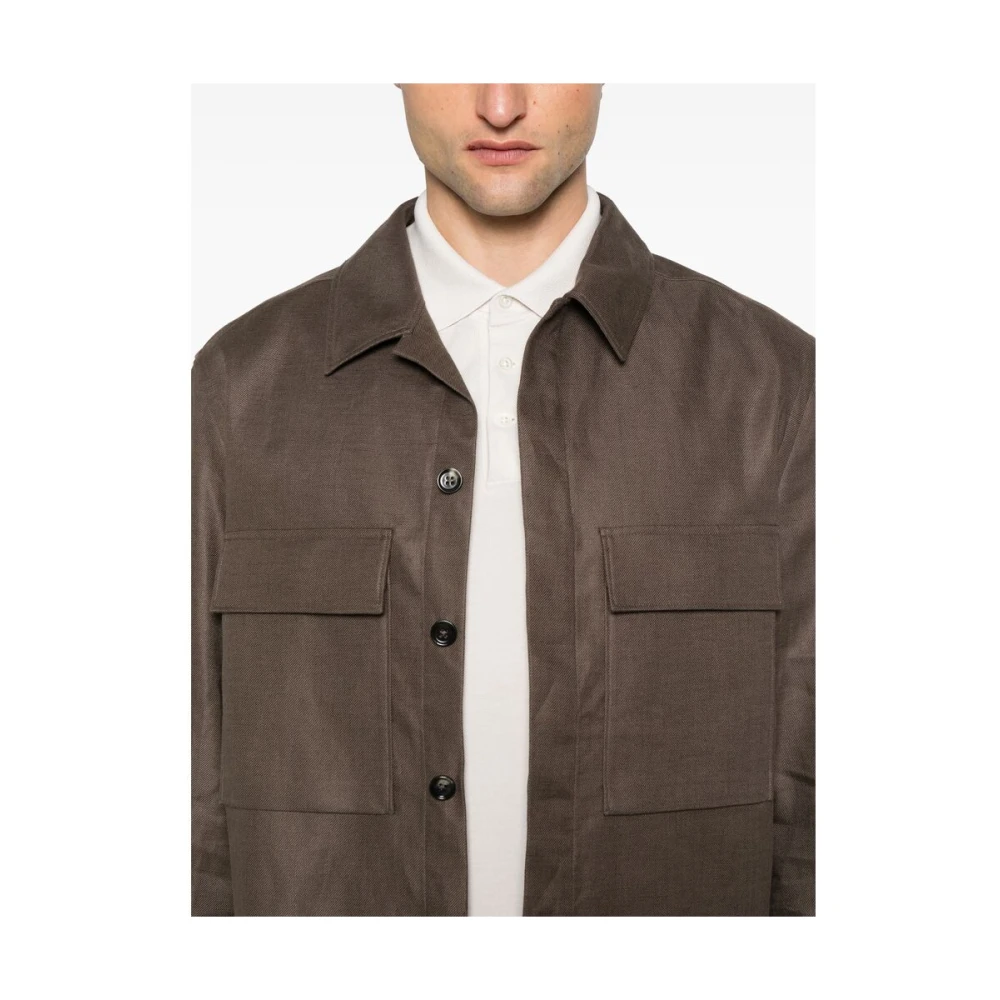 Ermenegildo Zegna Bruine Foliage Overhemd met Knoopsluiting Brown Heren