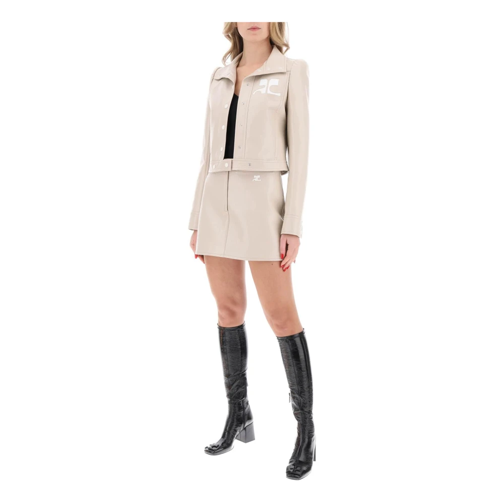 Courrèges Gekreukelde jas van gecoate katoen met logo detail Beige Dames