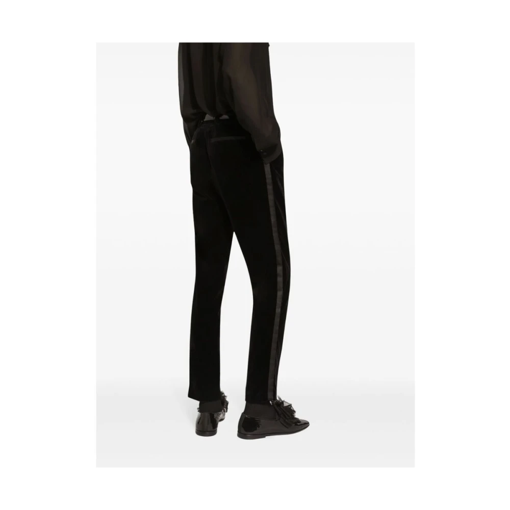 Dolce & Gabbana Zwarte Katoen-Zijde Rechte Pijp Broek Black Heren