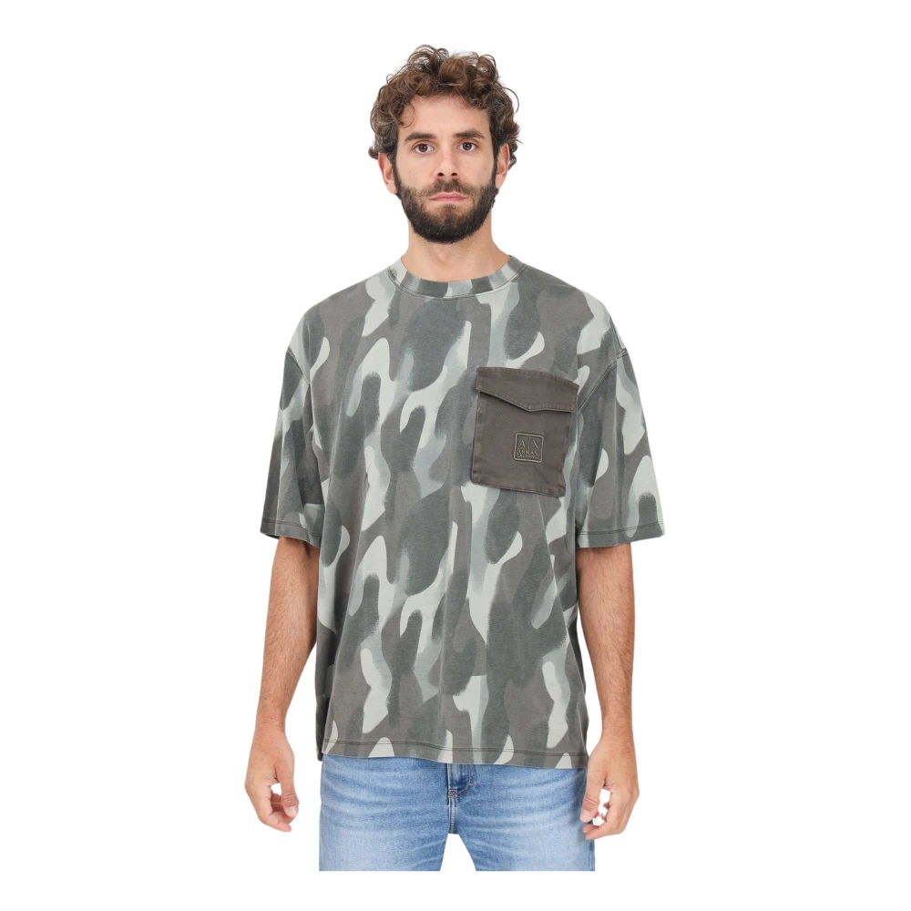 Armani Exchange Groene Camo Korte Mouw T-shirt Multicolor Heren