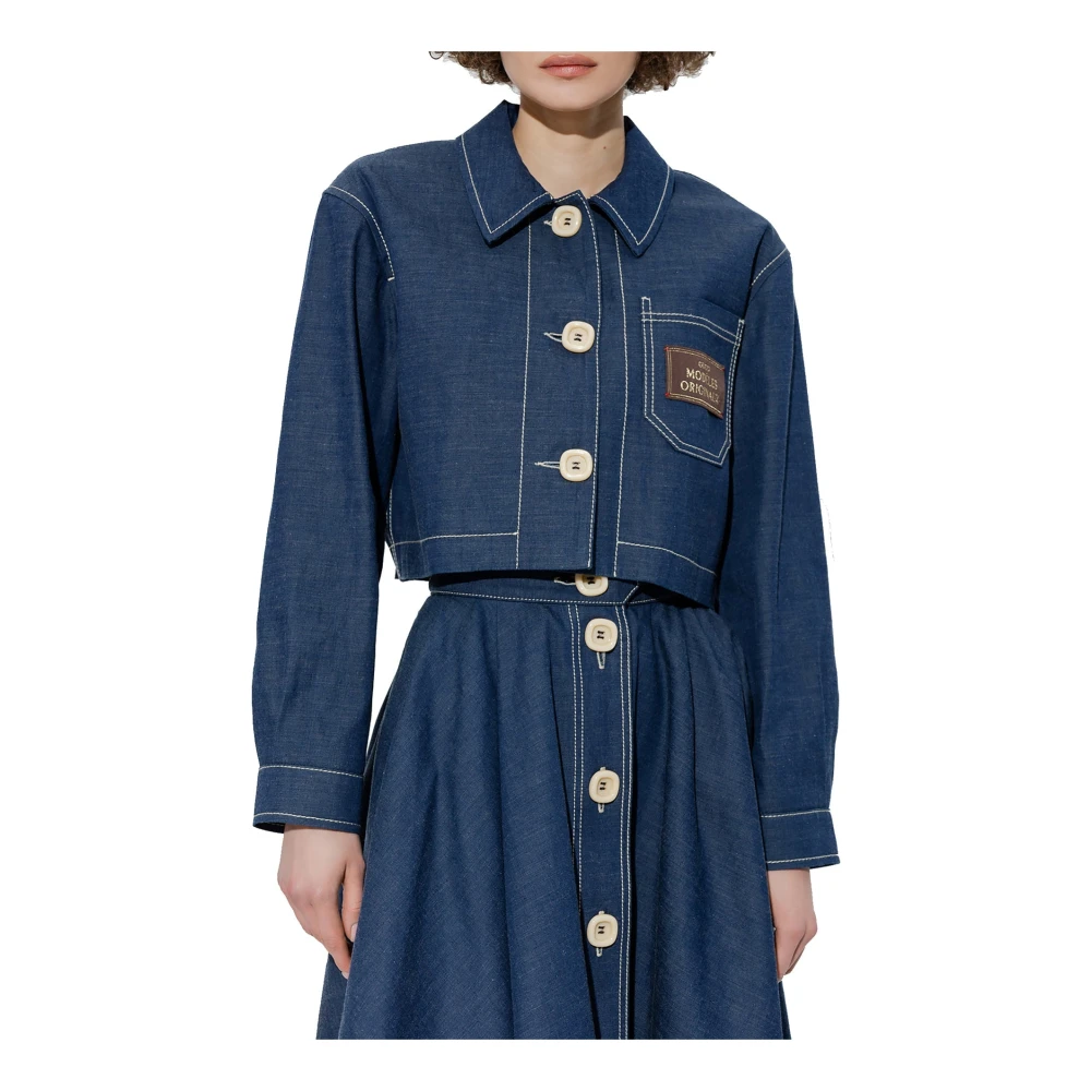 Gucci Denim Jas met Logo Patch Blue Dames
