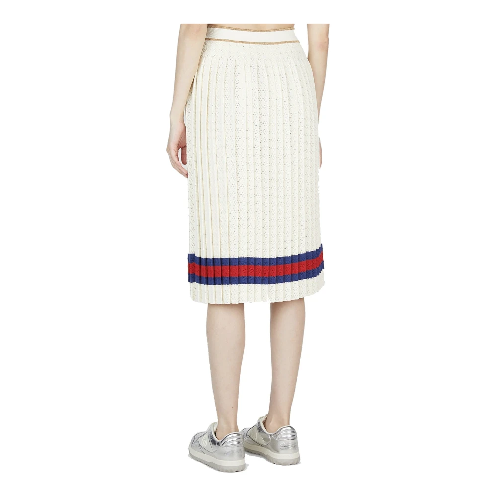 Gucci Geruite Gebreide Plooirok Beige Dames