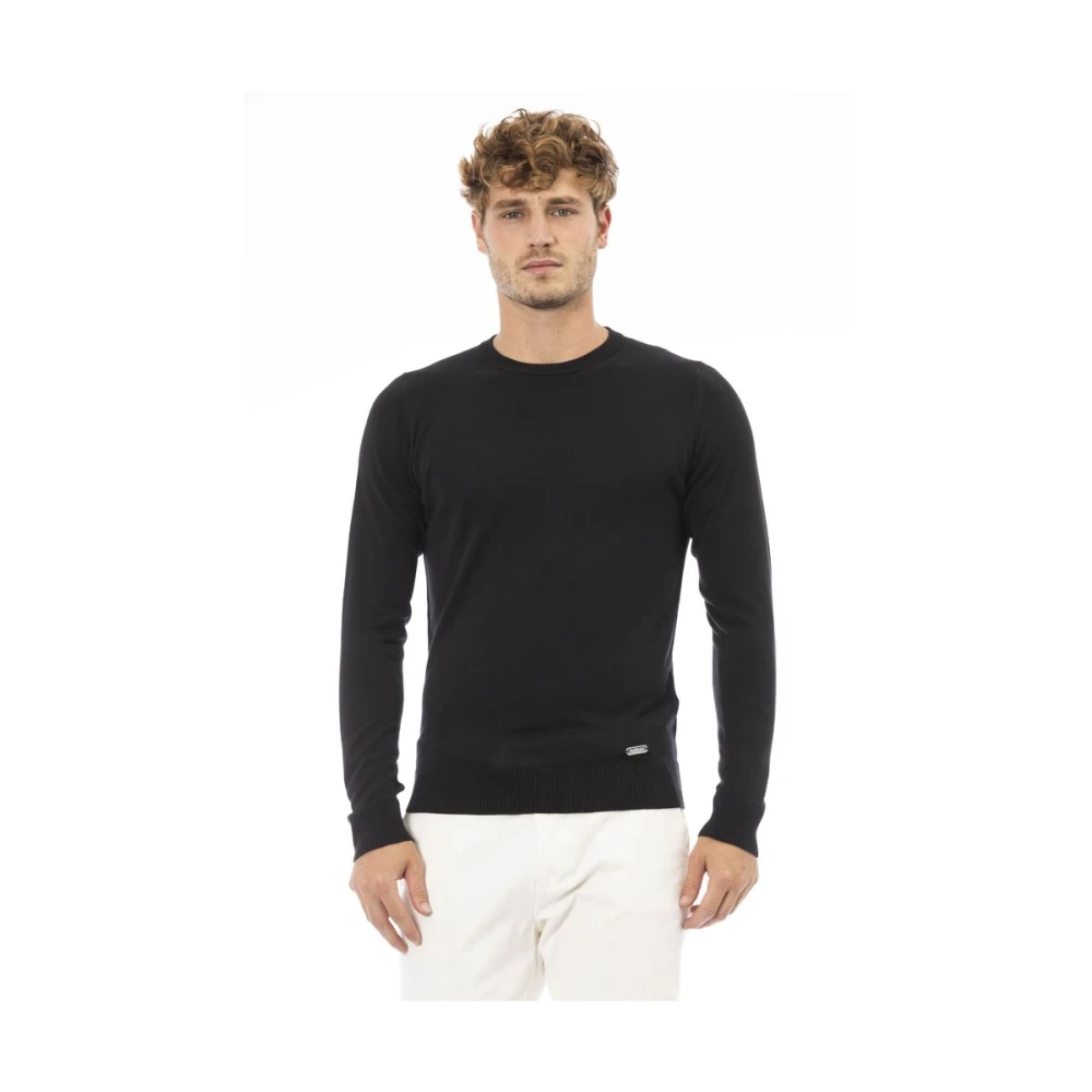 Baldinini Zwarte Modal Crew Neck Sweater Black Heren