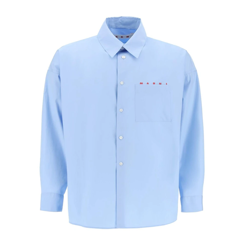 Marni Relaxte Boxy Shirt met Italiaanse Kraag Blue Heren