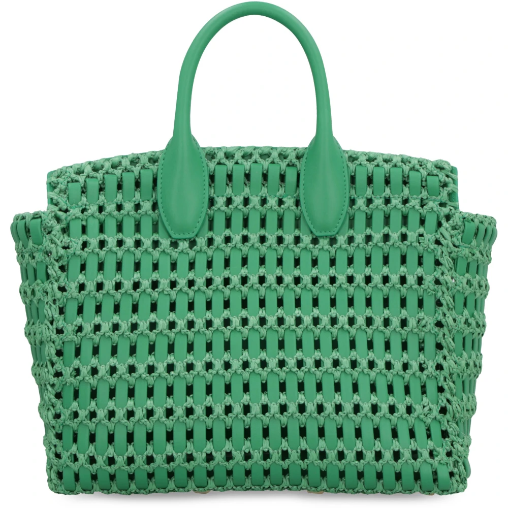 Salvatore Ferragamo Raffia Handtas met Leren Details Green Dames