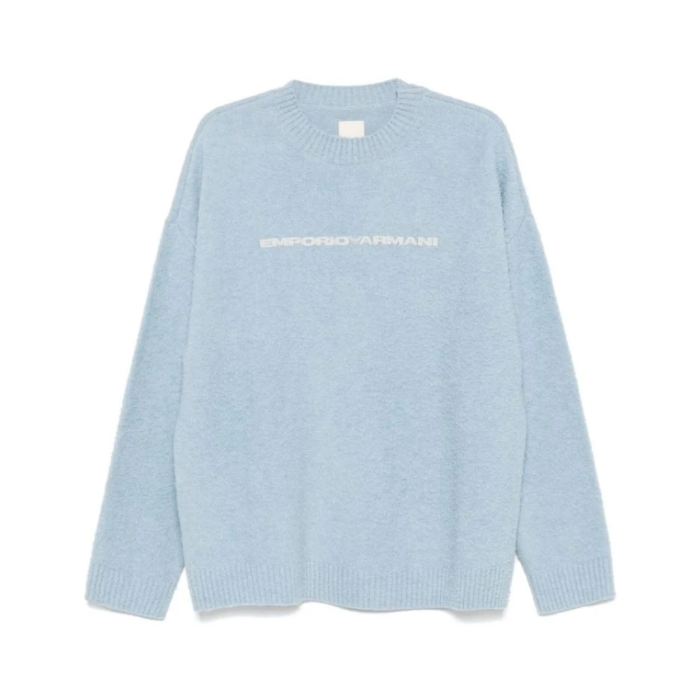 Emporio Armani Blauwe Logo Print Sweater Gebreid Fleece Blue Heren