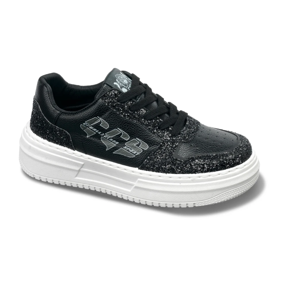 Cavalli Class Glanzende Synthetisch Leren Sneakers Black Dames