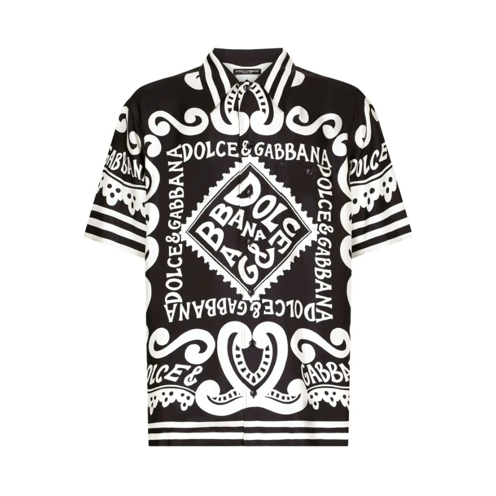 Dolce & Gabbana Zijden Logo Print Overhemd Klassieke Kraag Black Heren
