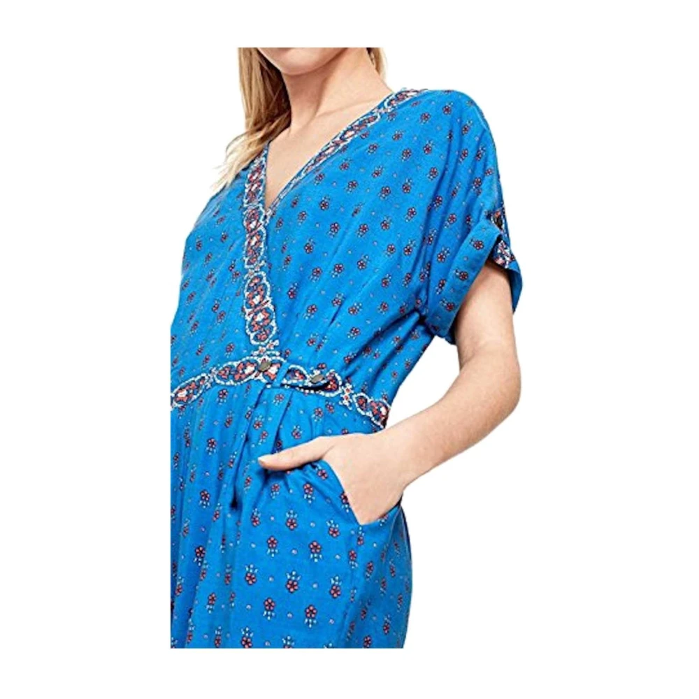 Pepe Jeans Blauwe Bedrukte Jumpsuit met Korte Mouwen Blue Dames