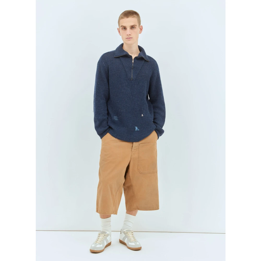 Maison Margiela Linnen Wolmix Gebreide Trui Blue Heren