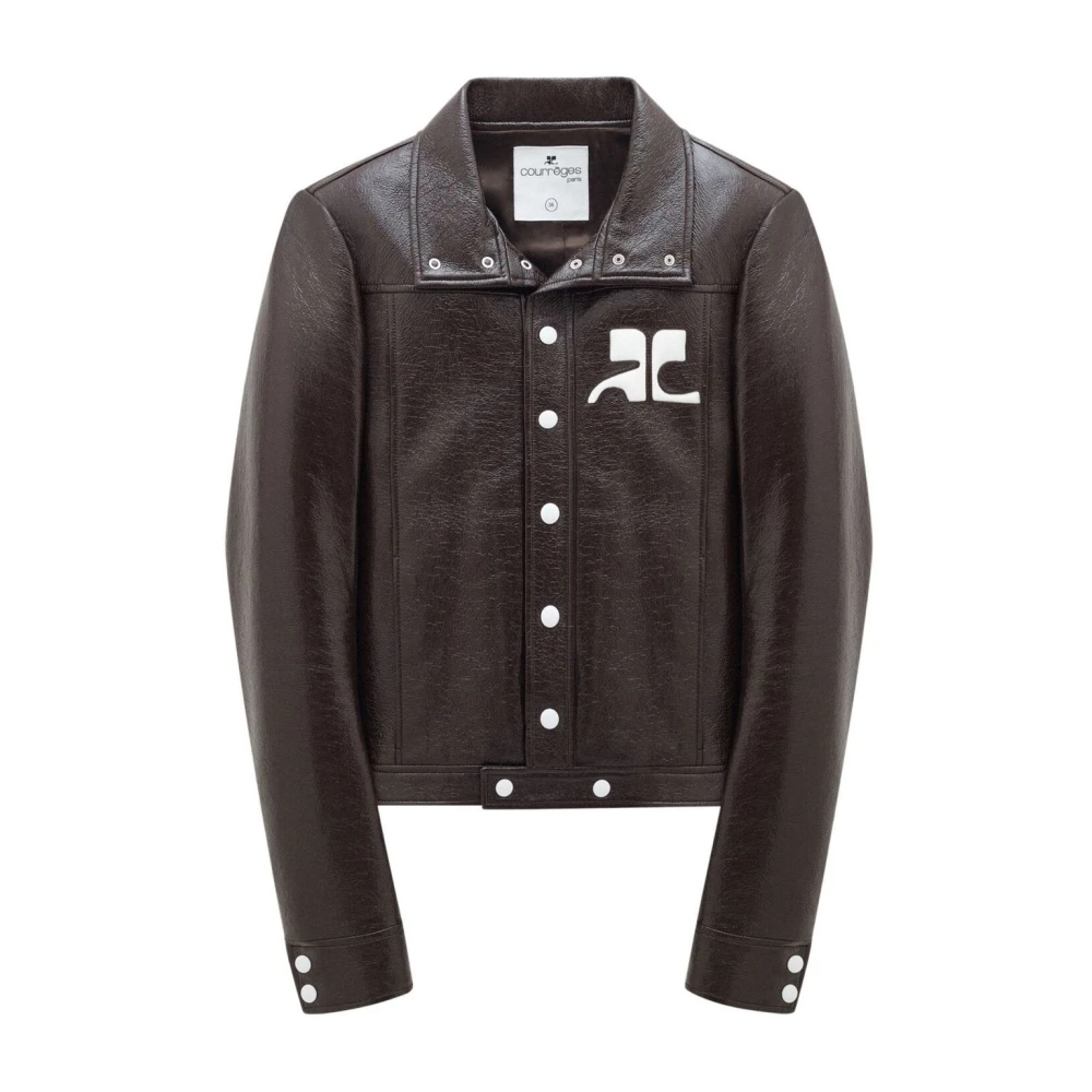 Courrèges Bruine Faux-Leren Logo Patch Jas Brown Heren